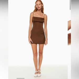 Aritzia Shimmer Satin Dress in Cognac brown, size 4!